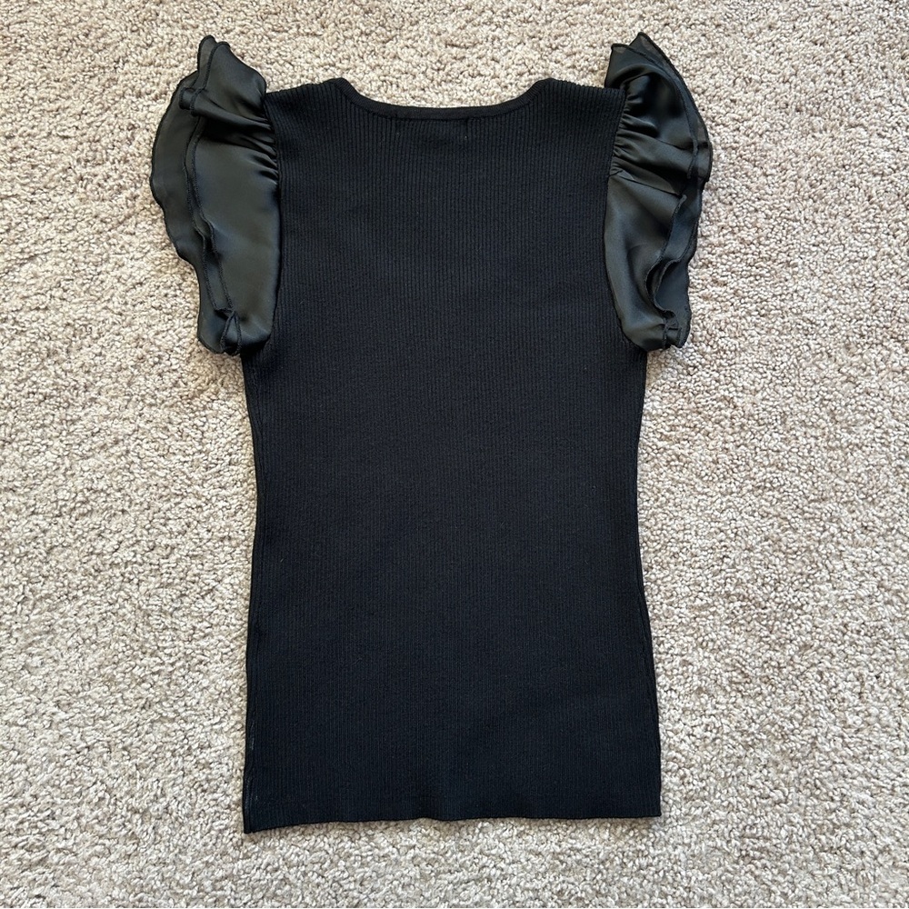 Philosophy Black Layered Flutter Sleeve Woven Rib Scoop Neck Top Size Large - Picture 9 of 14